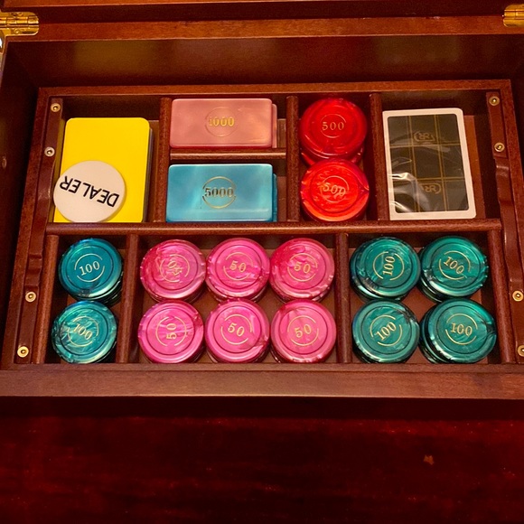 Beautiful Italian Poker Set in Mahogany Box - Picture 4 of 4